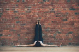 Legs up the wall as part of a Yoga routine for deep sleep