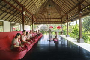 Sukhavati Ayurvedic Wellness Retreat Bali staff meditating.