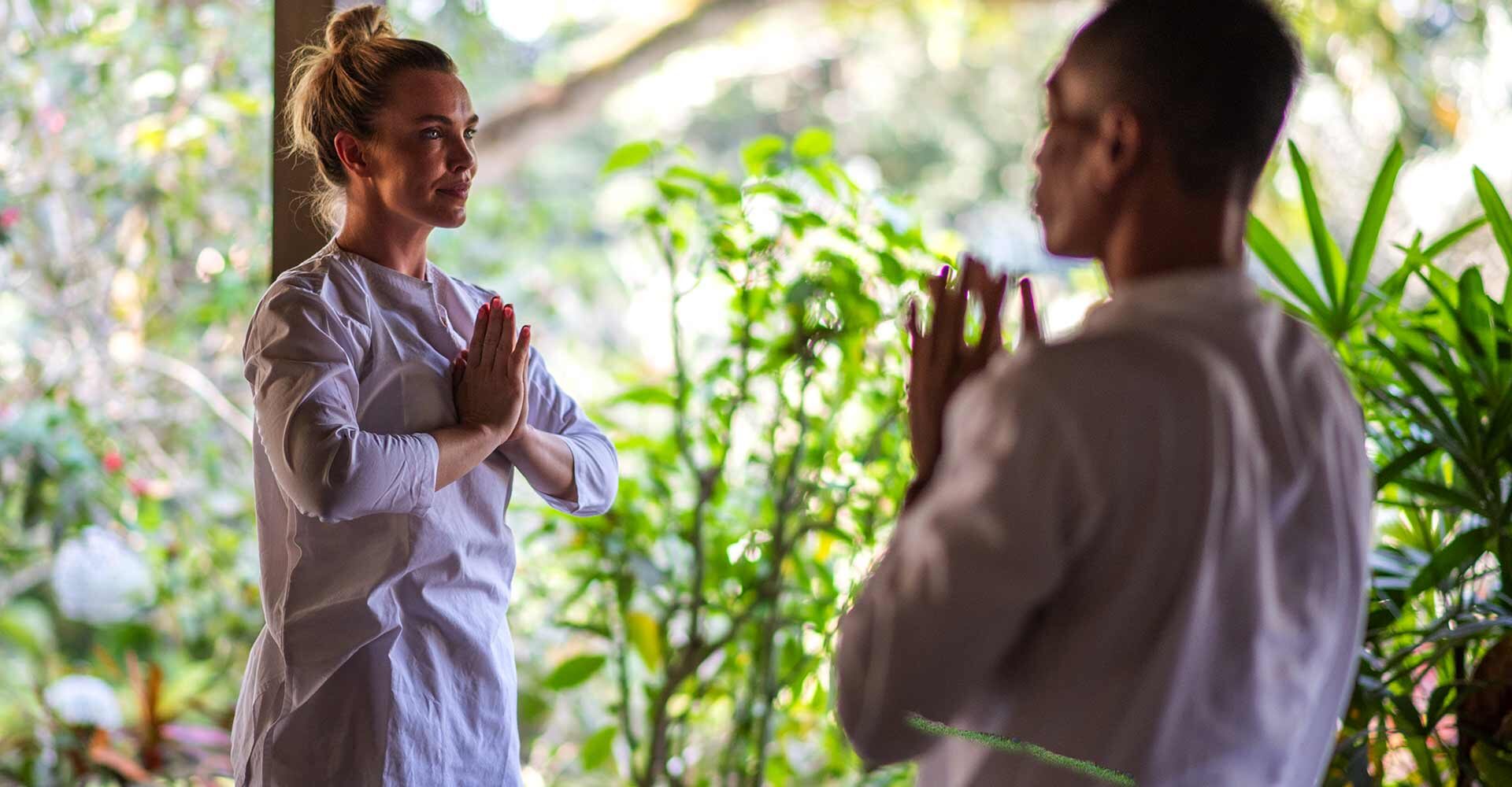 Participating in meditation and yoga is part of the Ayurvedic stress management program.